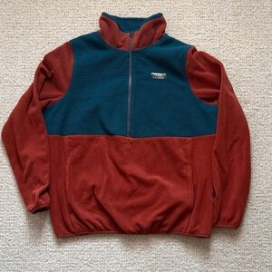 LL Bean Rust Orange and Teal Blue Fleece Jacket
